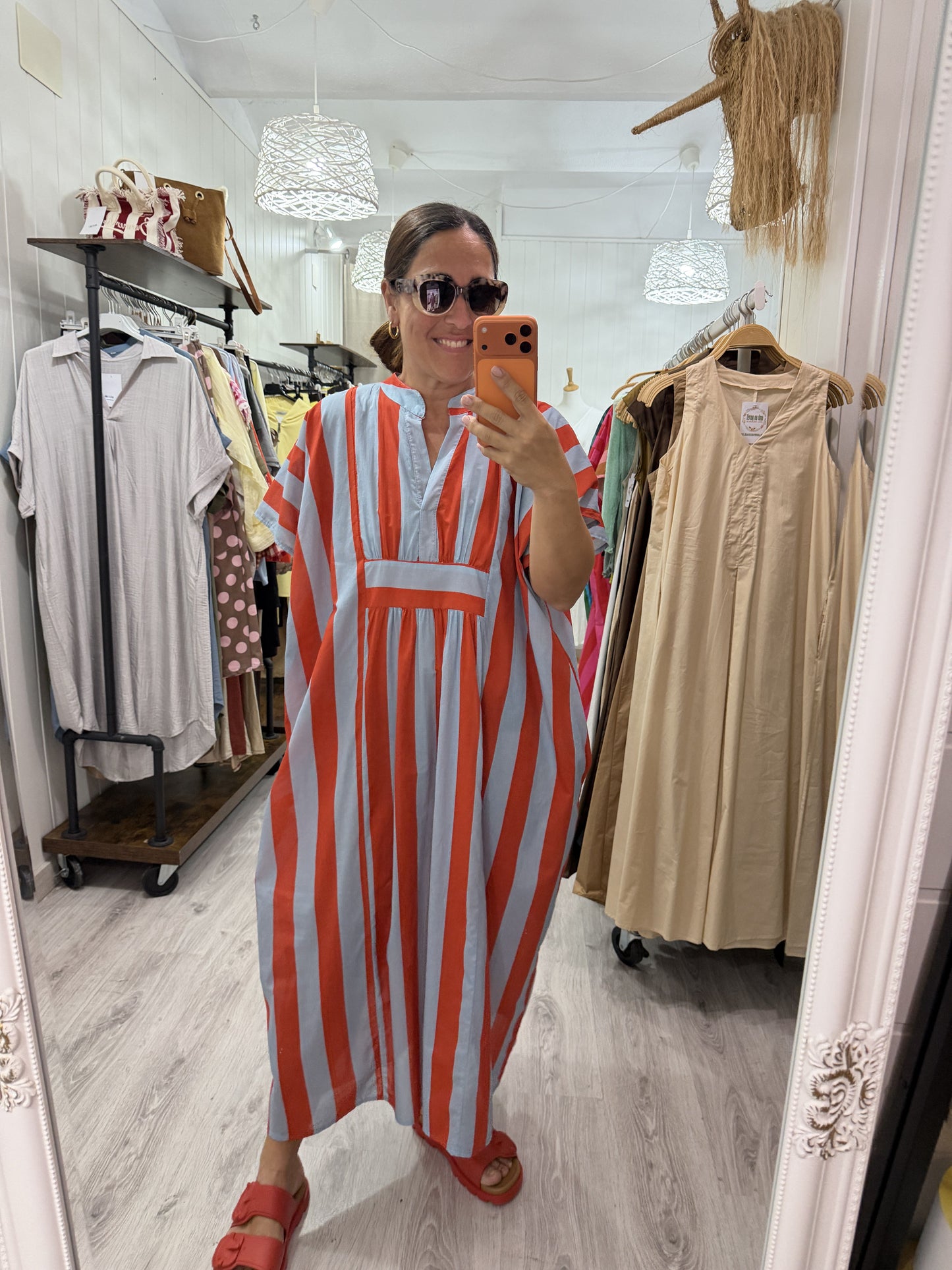 Kaftan oversize Toscana cielo y naranja