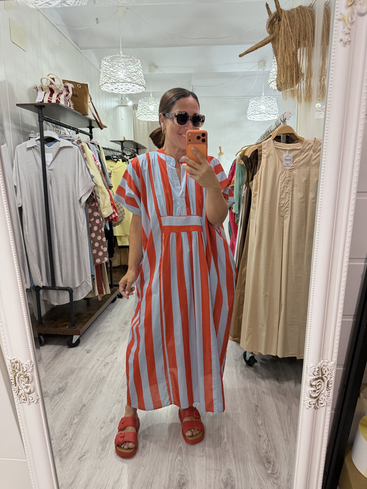 Kaftan oversize Toscana cielo y naranja