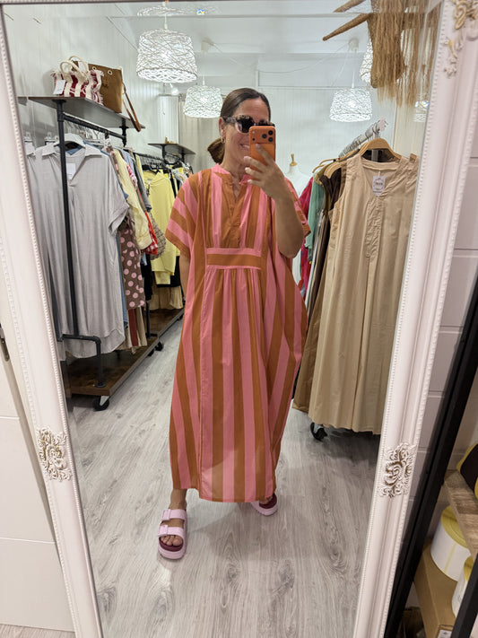 Kaftan oversize Toscana rosa y camel