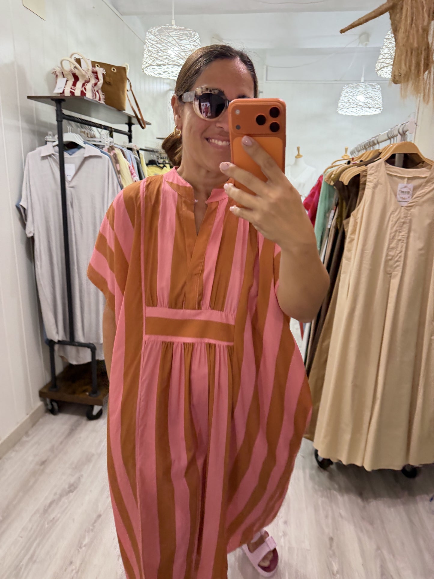 Kaftan oversize Toscana rosa y camel