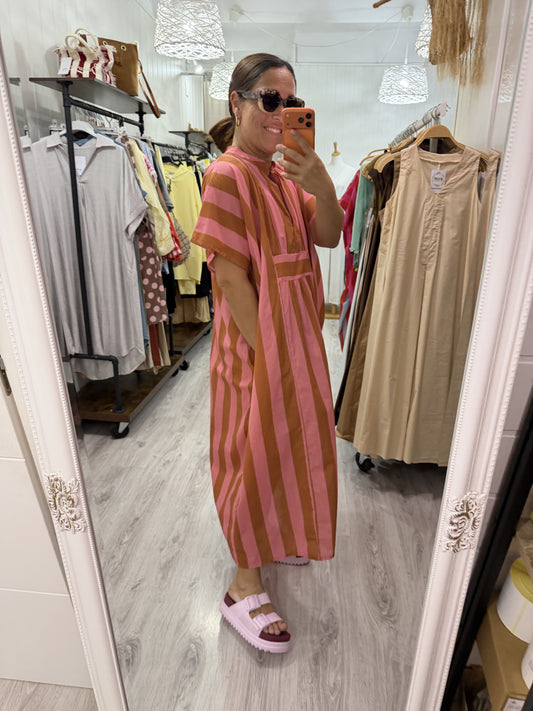 Kaftan oversize Toscana rosa y camel