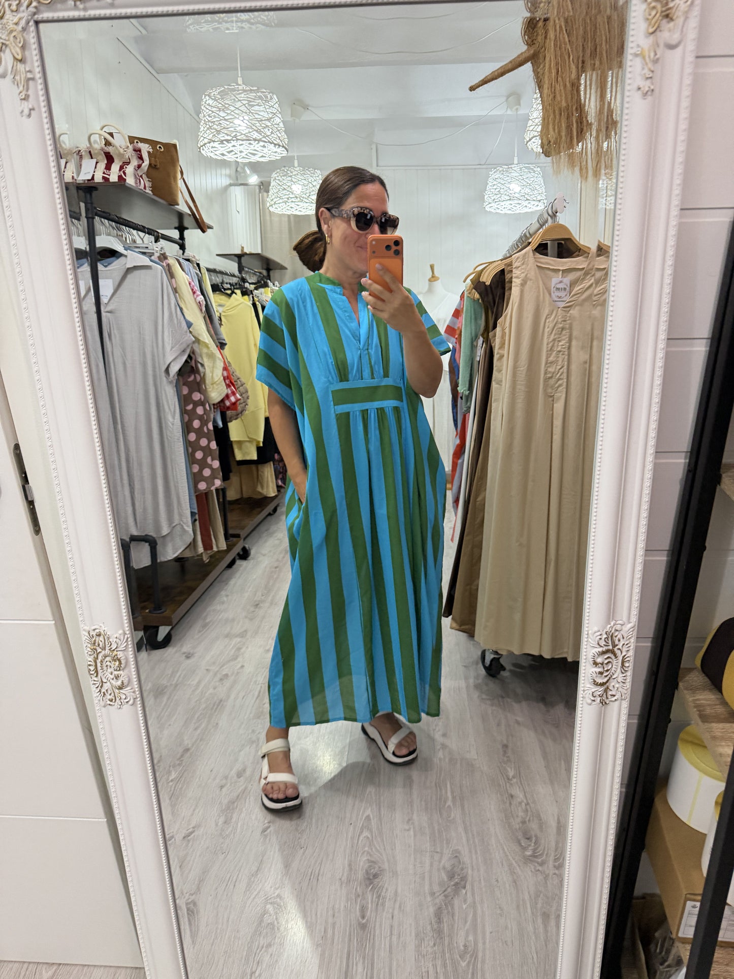 Kaftan oversize Toscana verde y azul