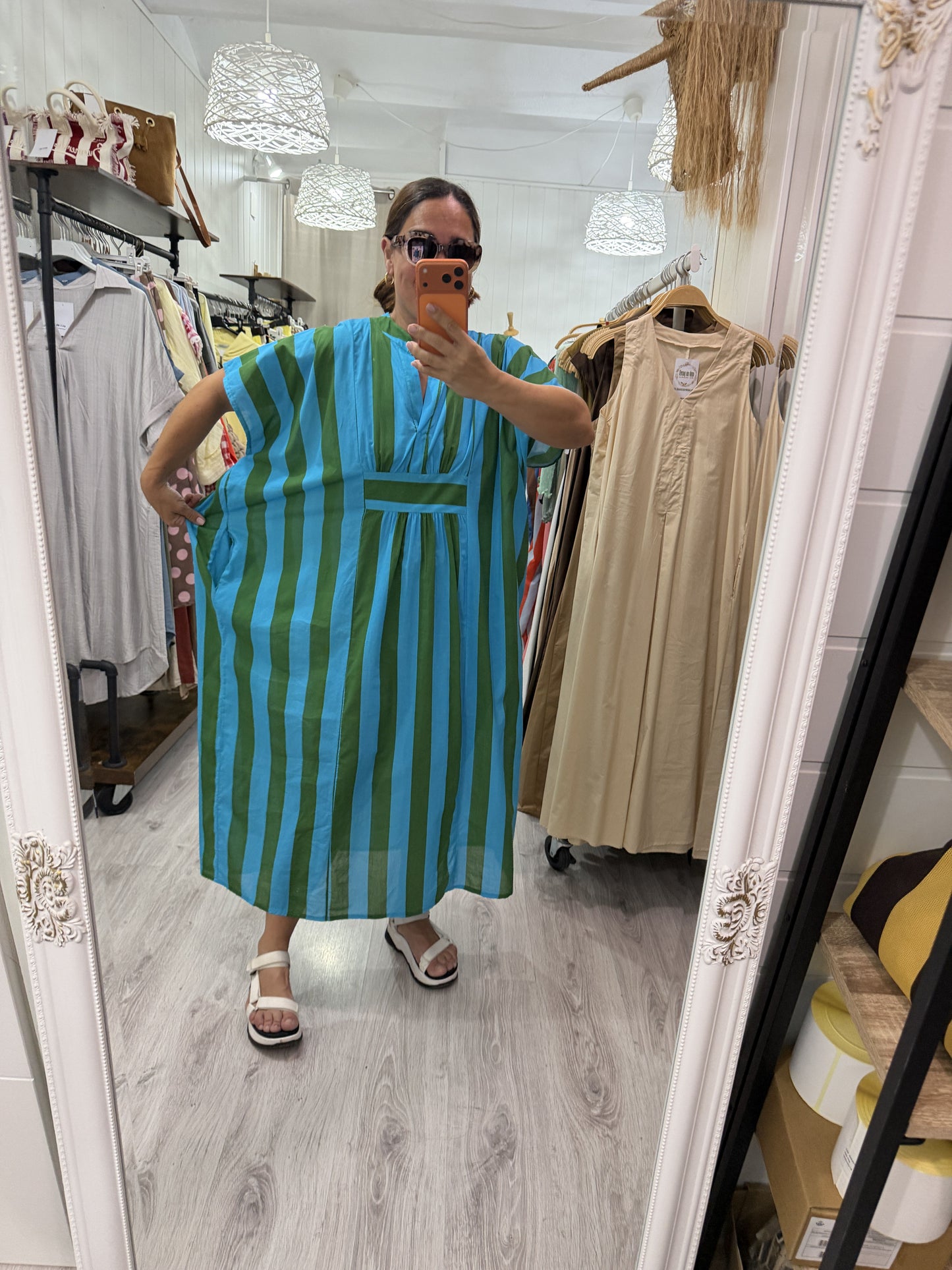 Kaftan oversize Toscana verde y azul