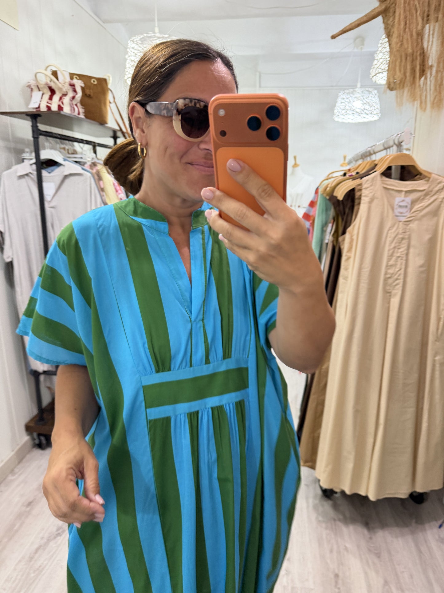 Kaftan oversize Toscana verde y azul