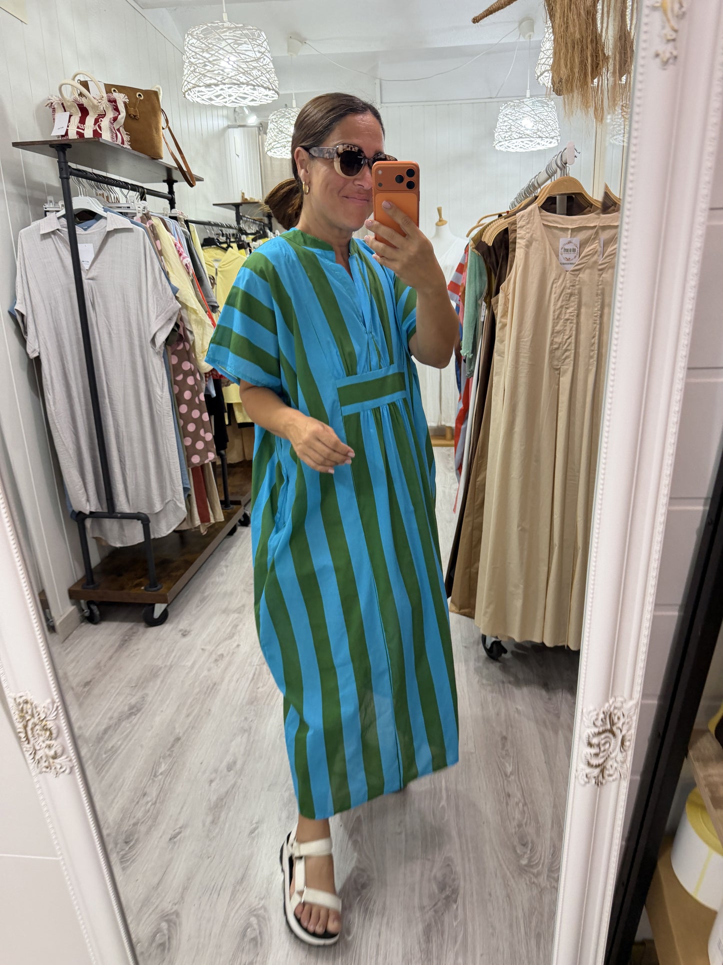 Kaftan oversize Toscana verde y azul