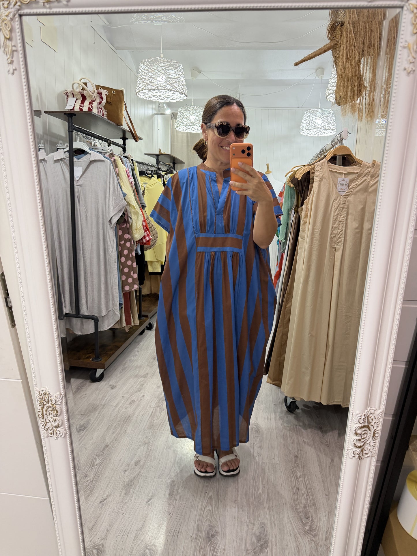 Kaftan oversize Toscana azul y marrón