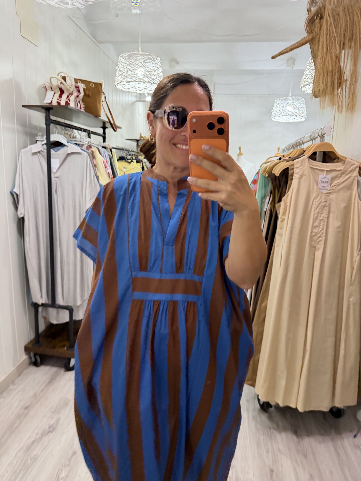 Kaftan oversize Toscana azul y marrón