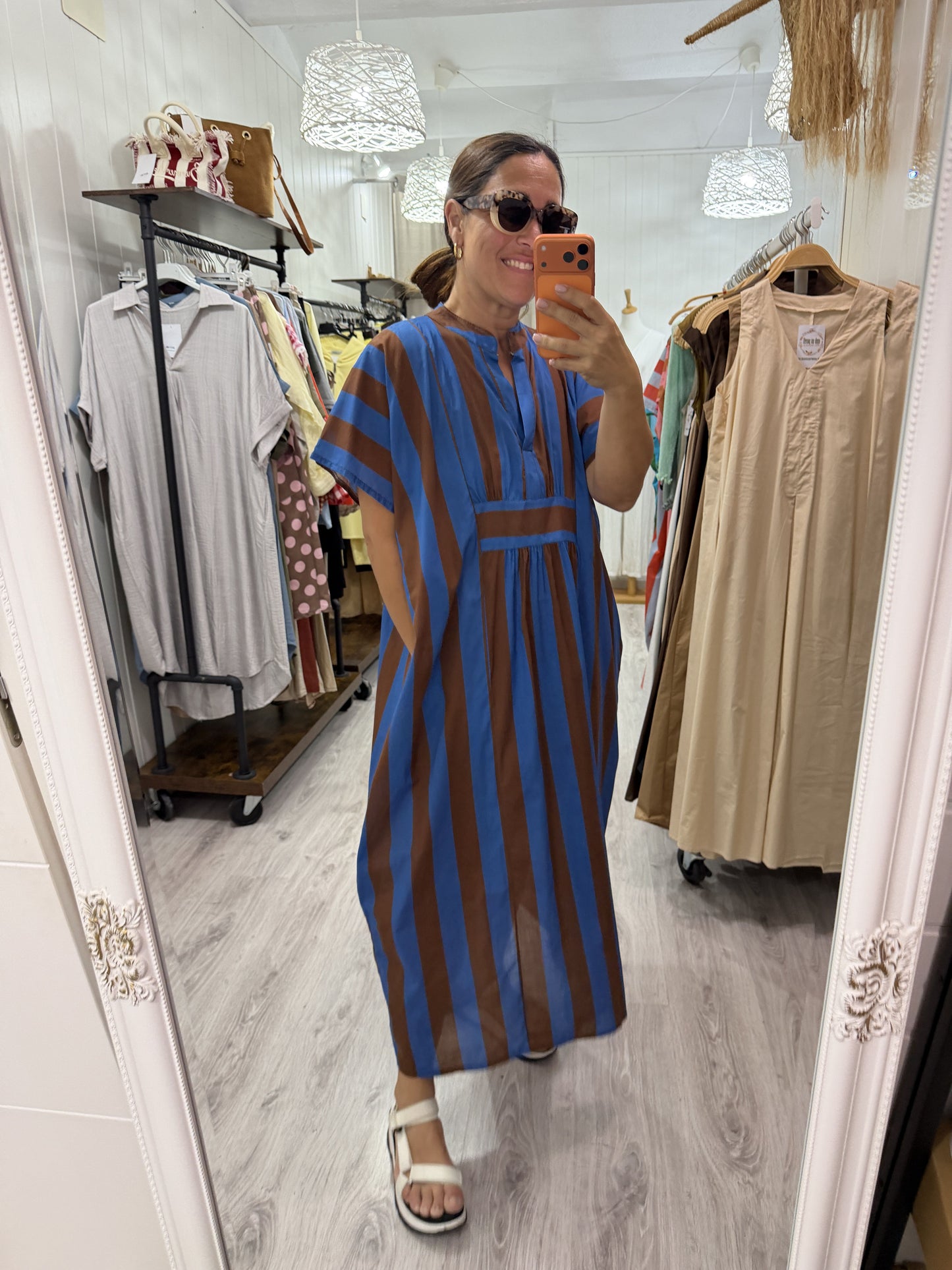 Kaftan oversize Toscana azul y marrón