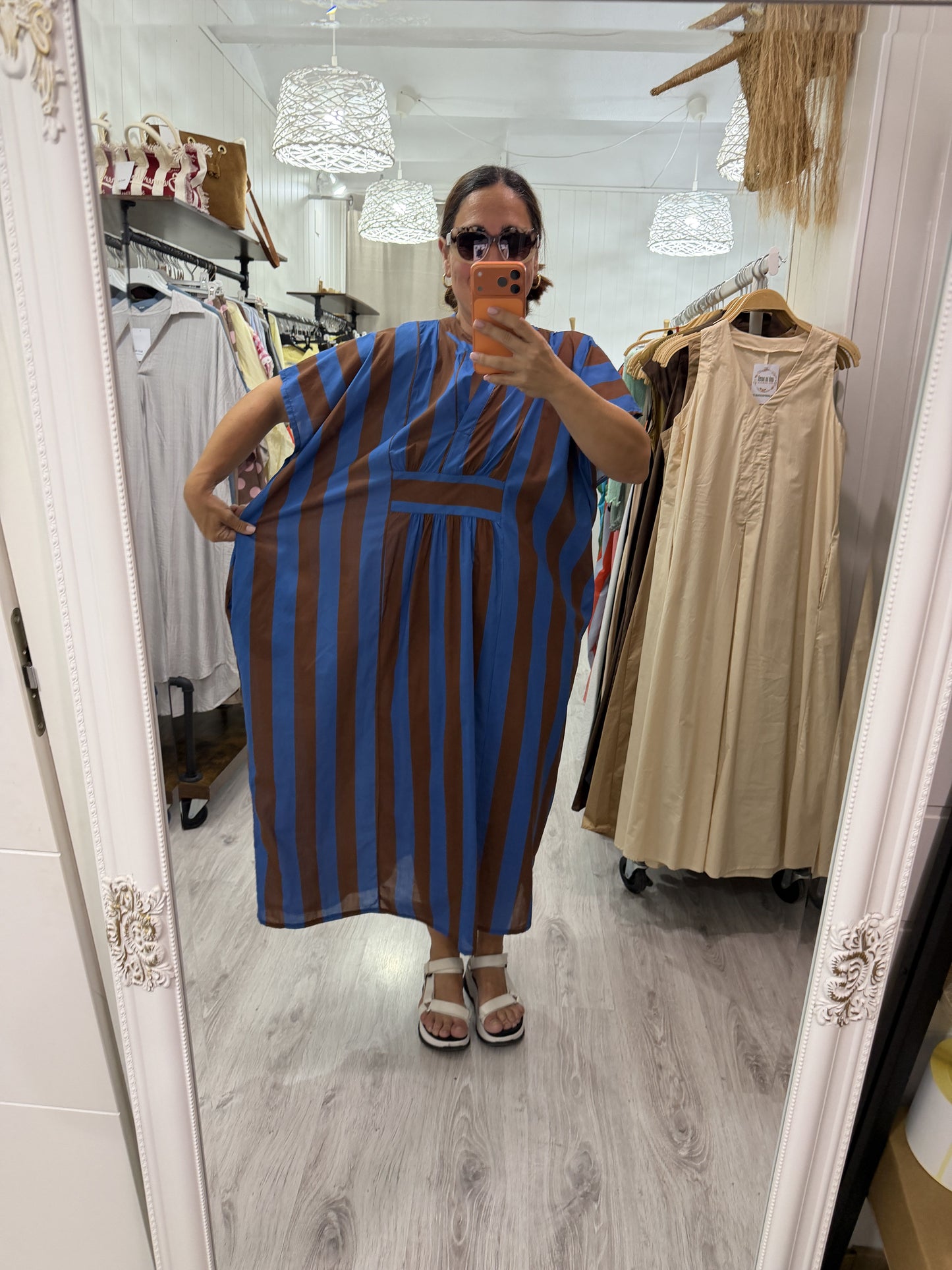 Kaftan oversize Toscana azul y marrón