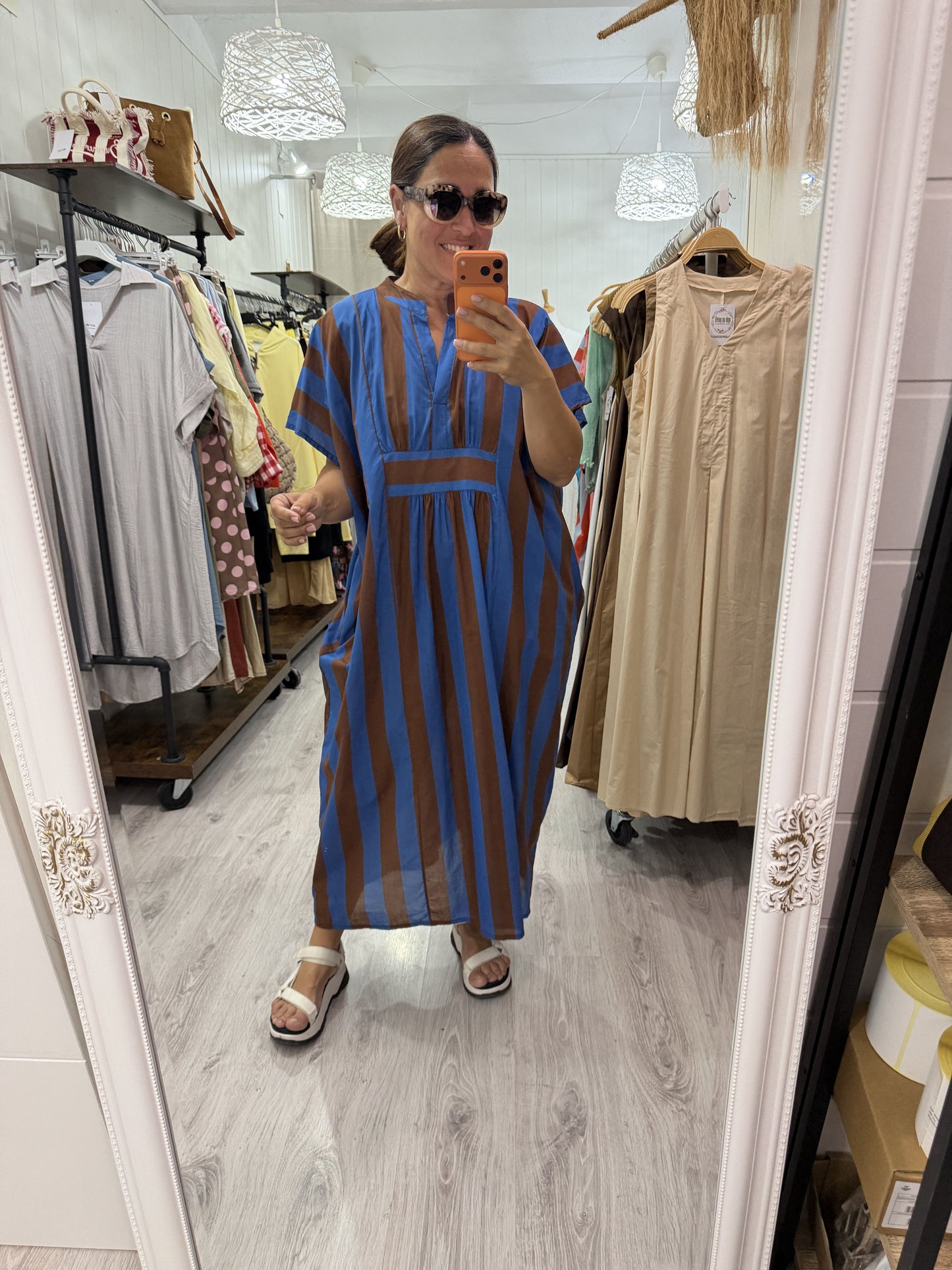 Kaftan oversize Toscana azul y marrón