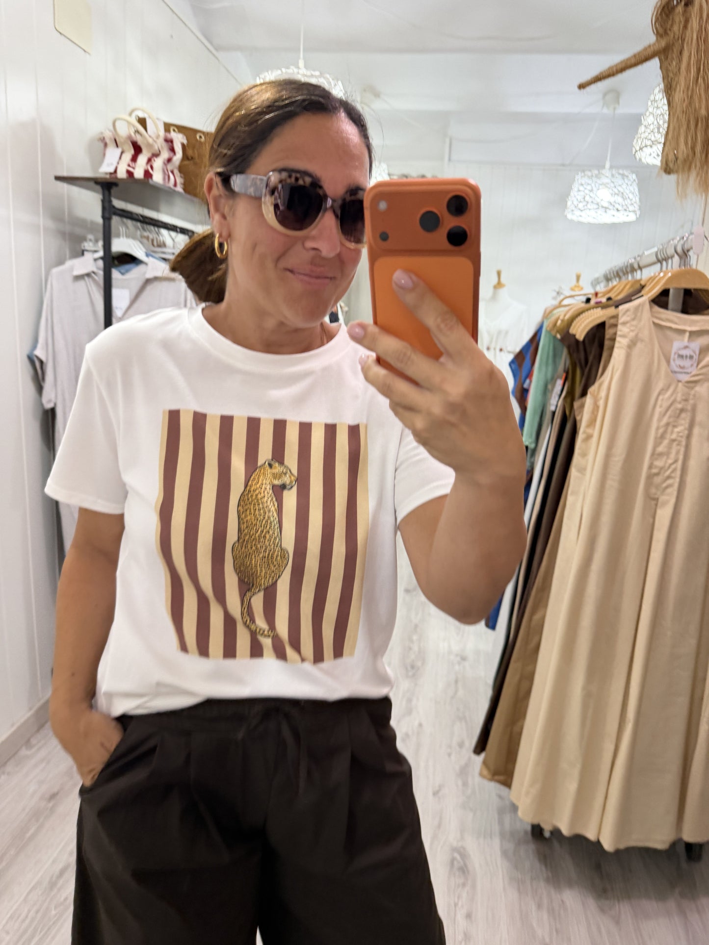 Camiseta leopardo rayas chocolate