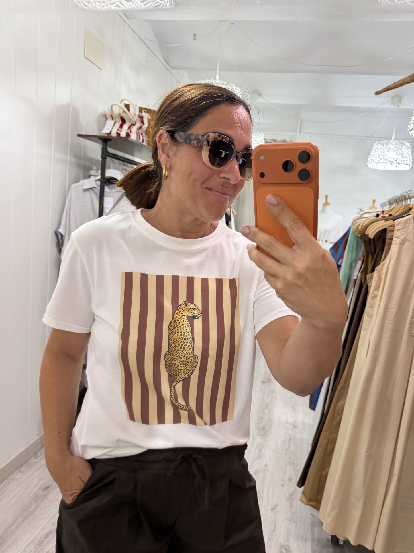 Camiseta leopardo rayas chocolate