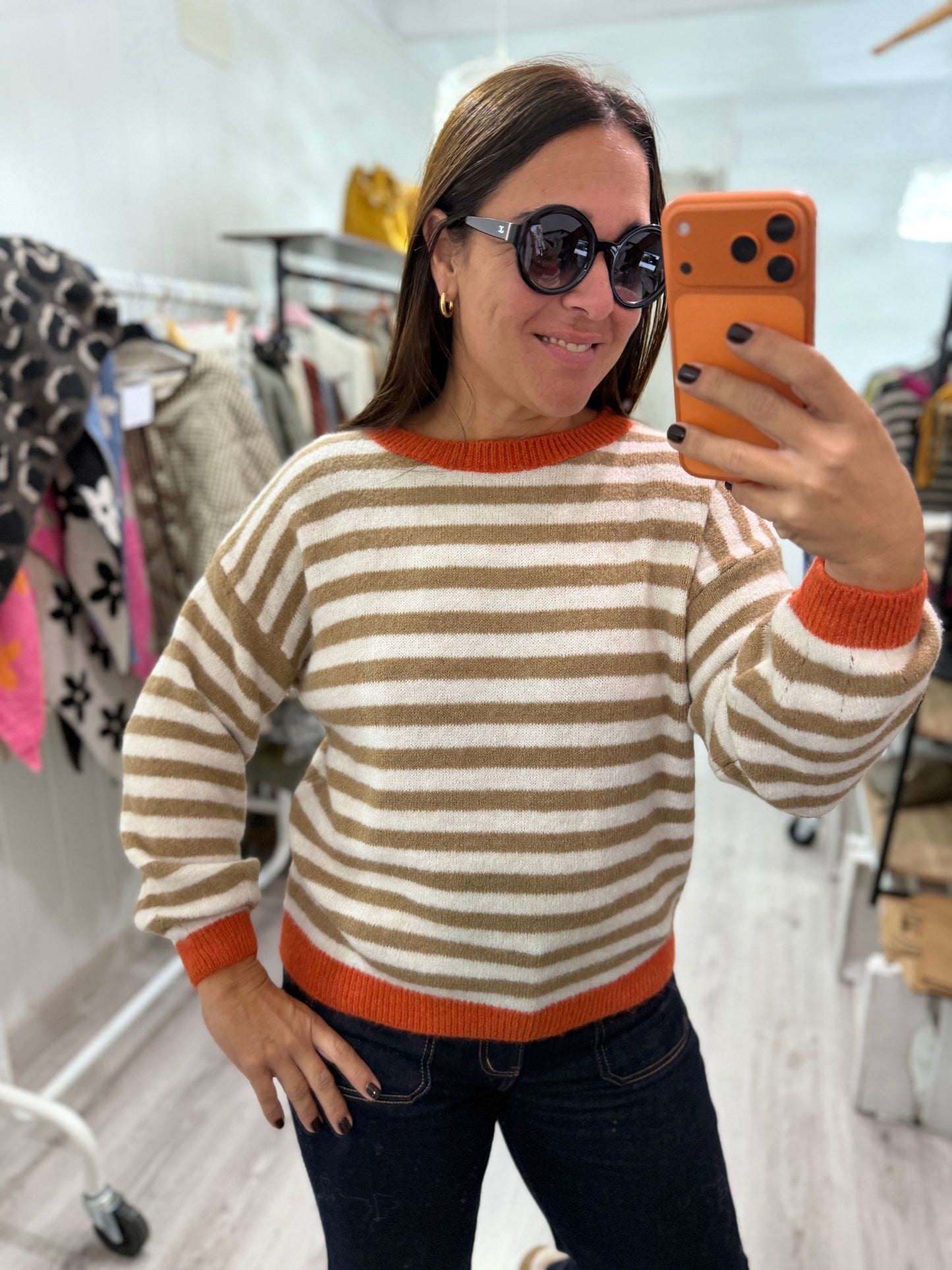 Jersei Candela camel, beige y naranja