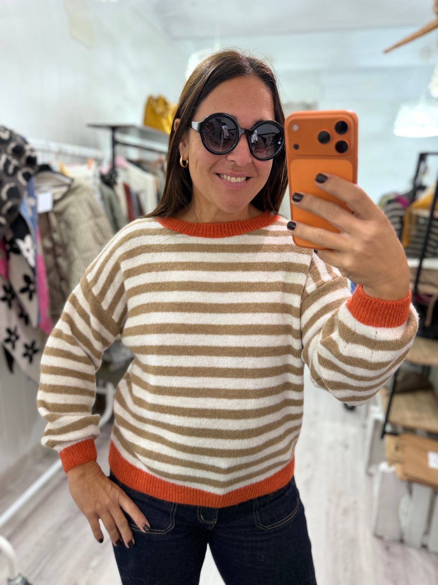 Jersei Candela camel, beige y naranja