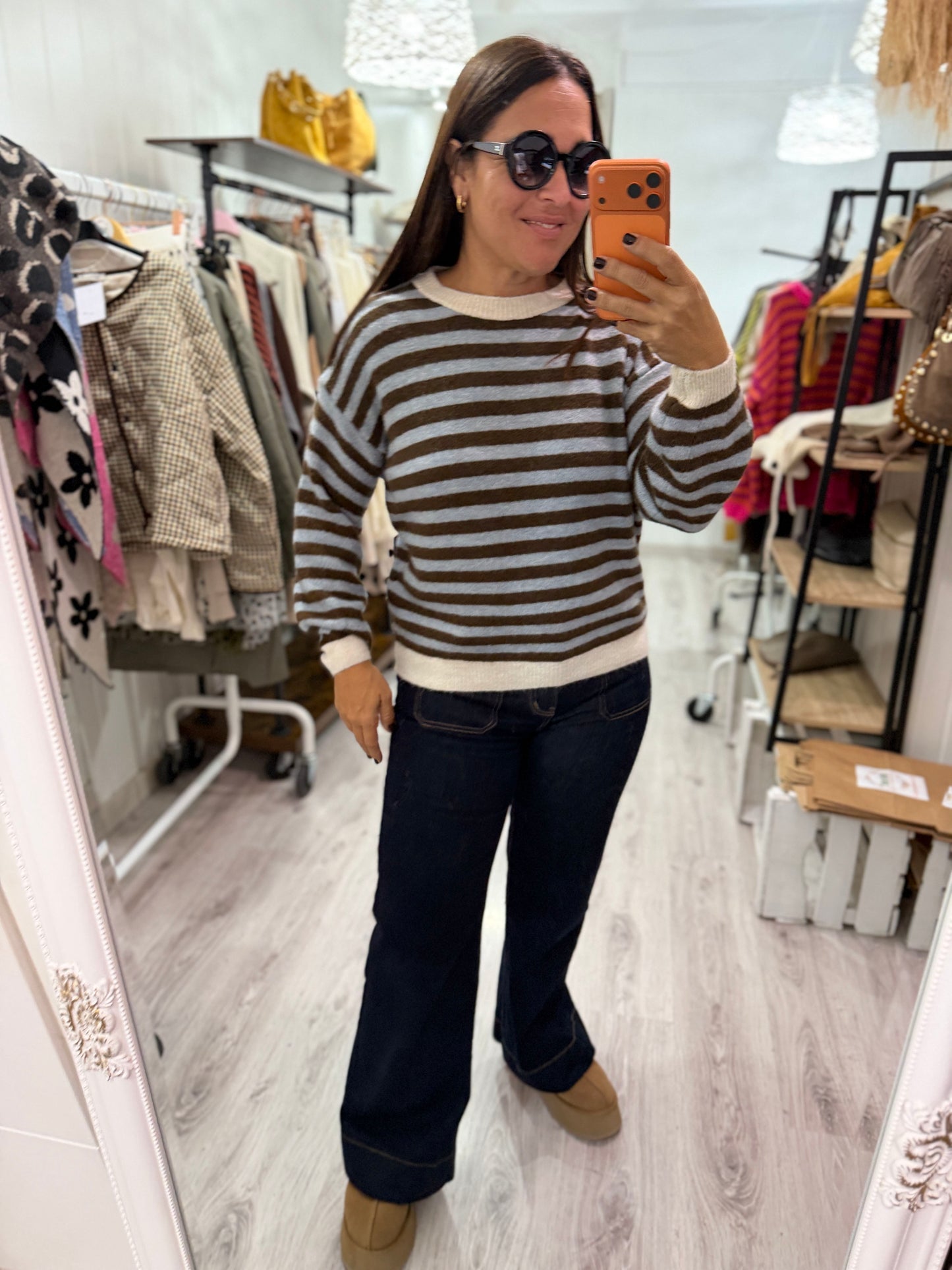 Jersei Candela celeste, chocolate y beige