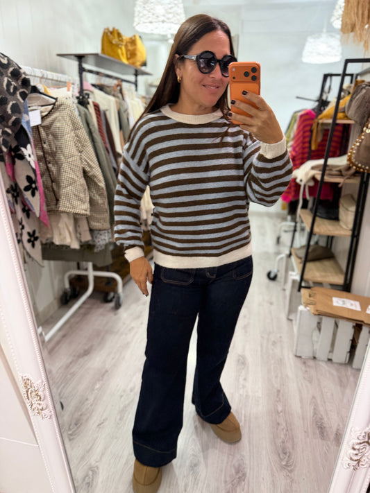 Jersei Candela celeste, chocolate y beige