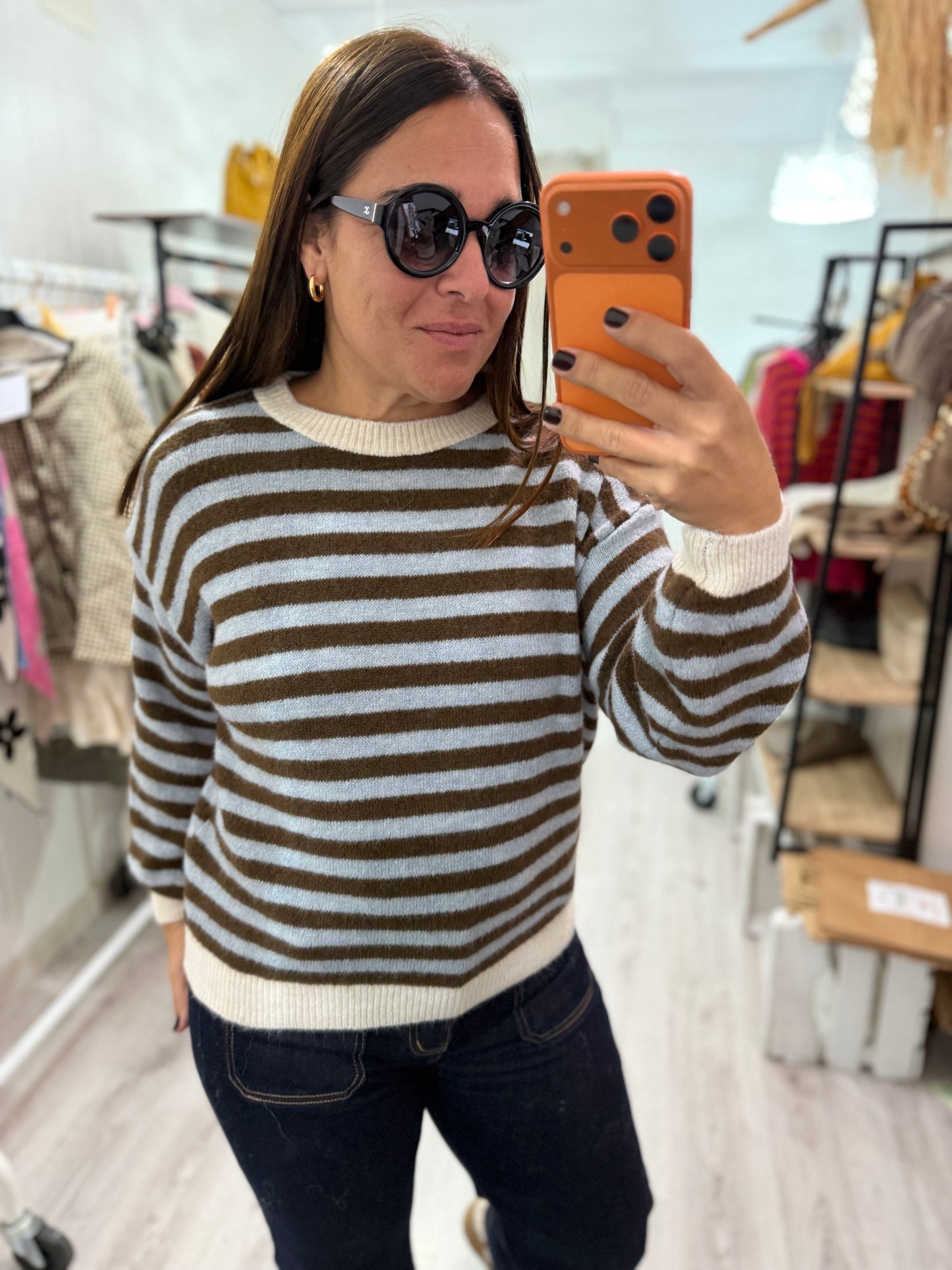 Jersei Candela celeste, chocolate y beige