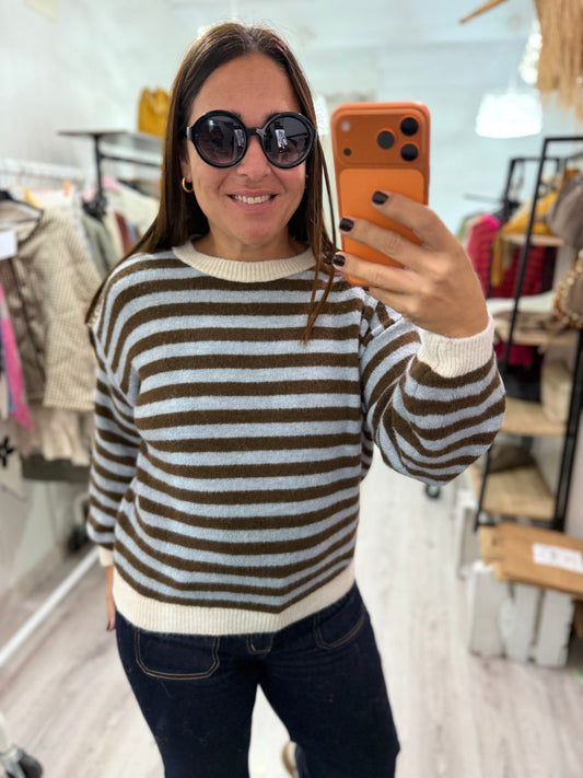 Jersei Candela celeste, chocolate y beige