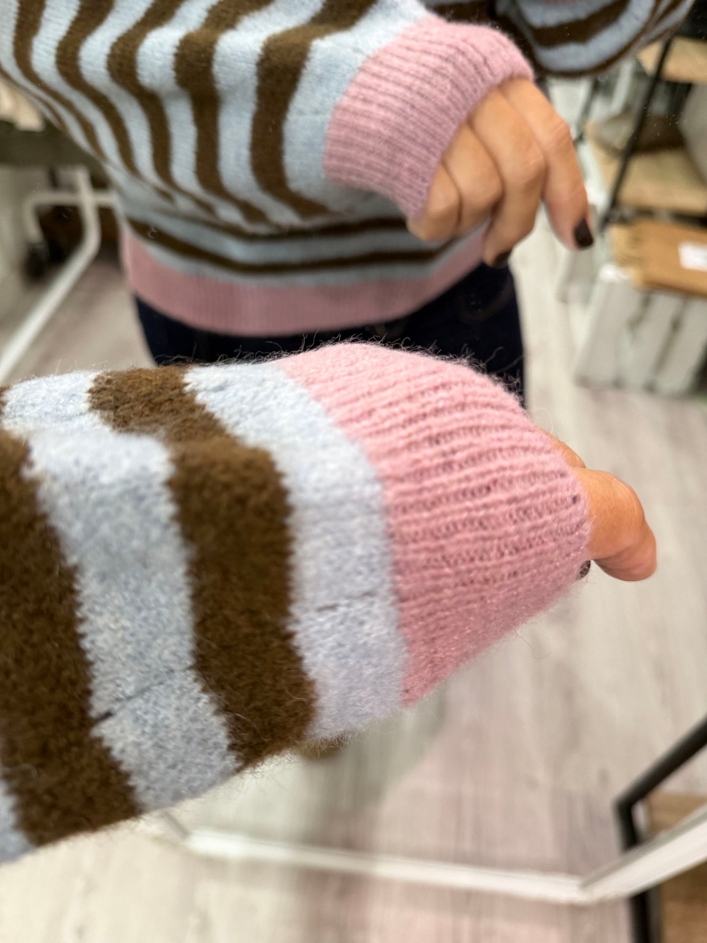 Jersei Candela cielo, chocolate y rosa