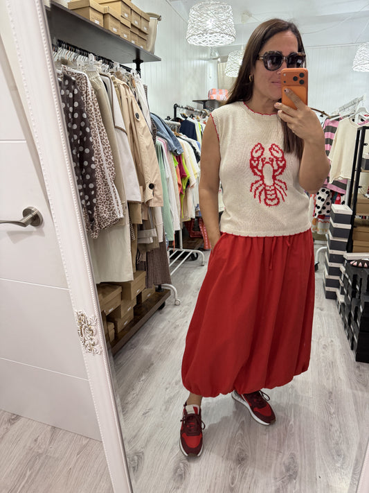 Jersei sin mangas Langosta algodón crudo y rojo