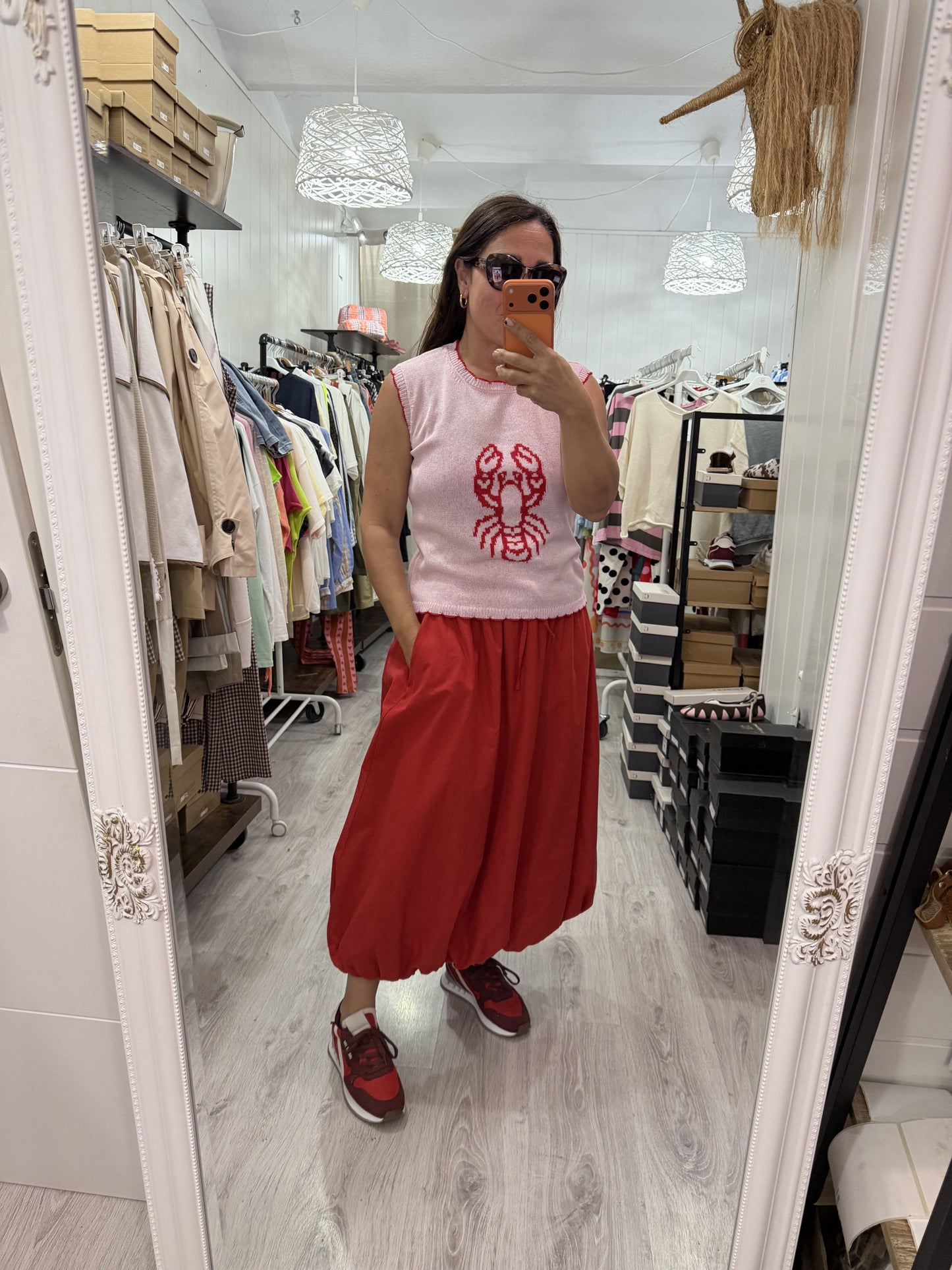 Jersei sin mangas Langosta algodón rosa y rojo