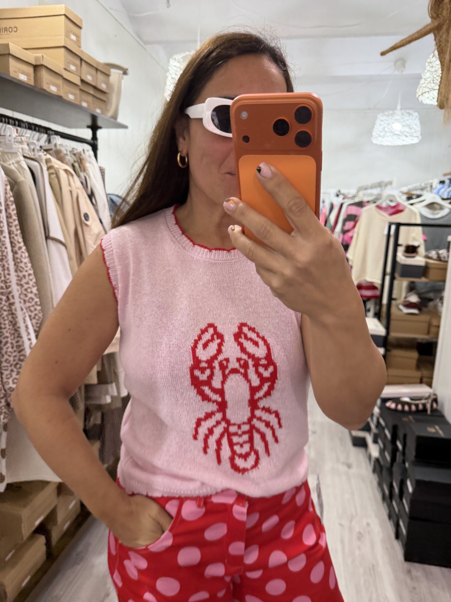 Jersei sin mangas Langosta algodón rosa y rojo