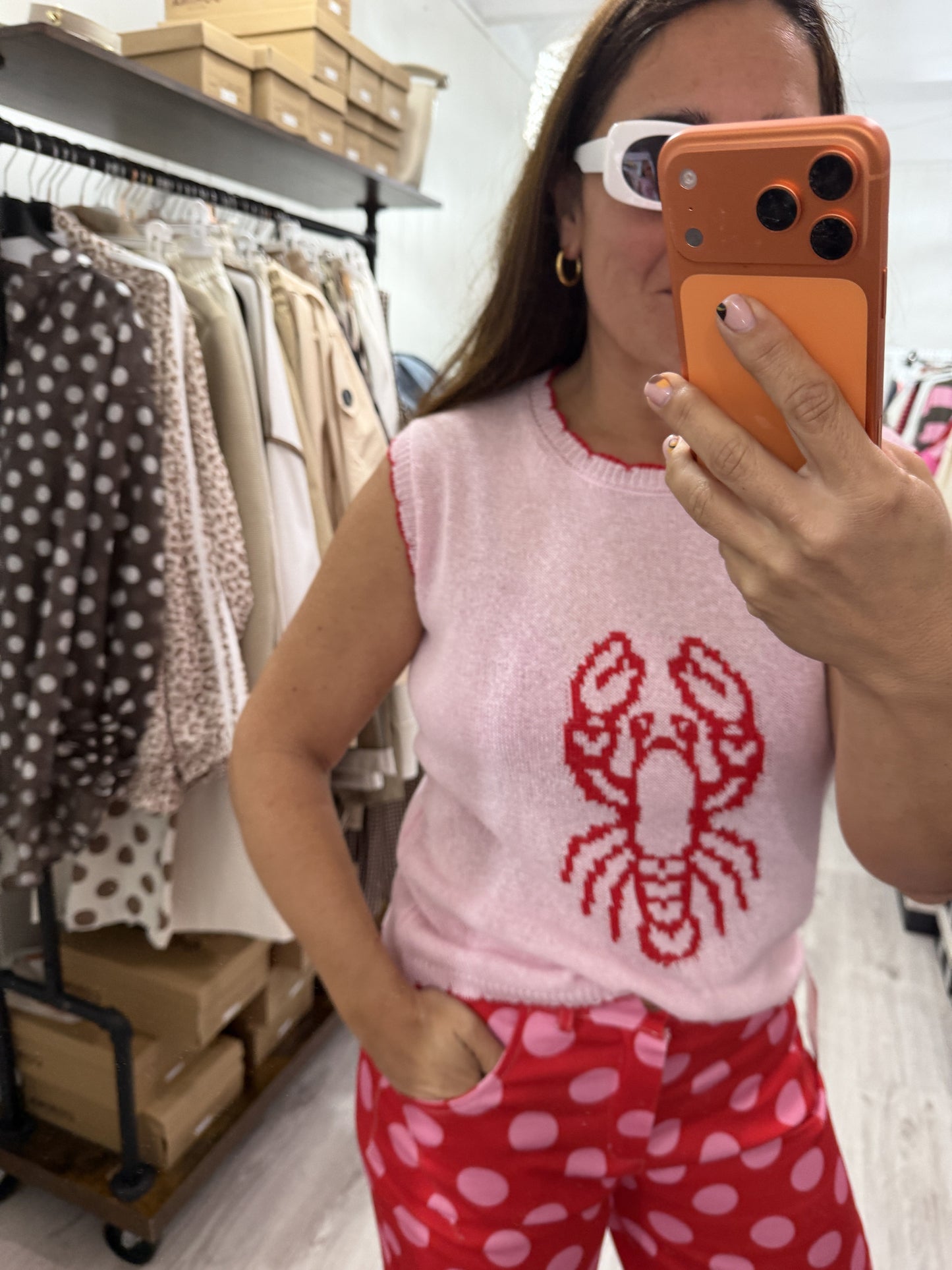 Jersei sin mangas Langosta algodón rosa y rojo