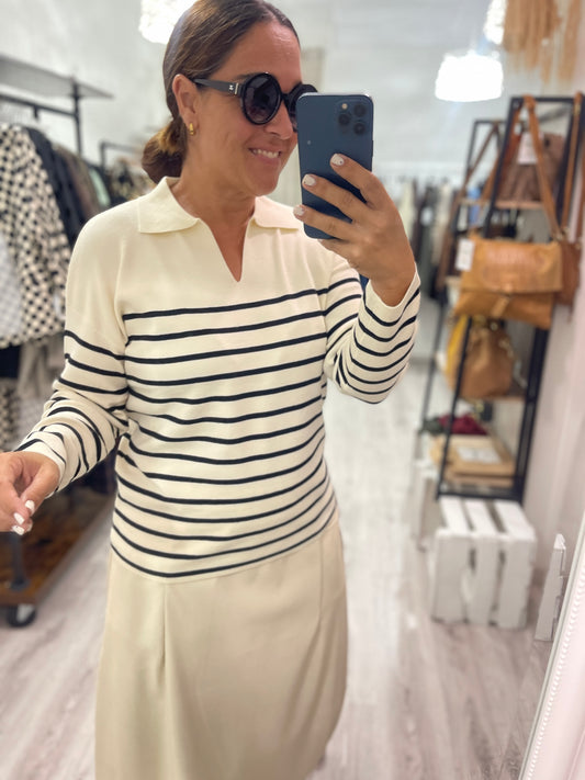 Jersei Navy suave beige y negro