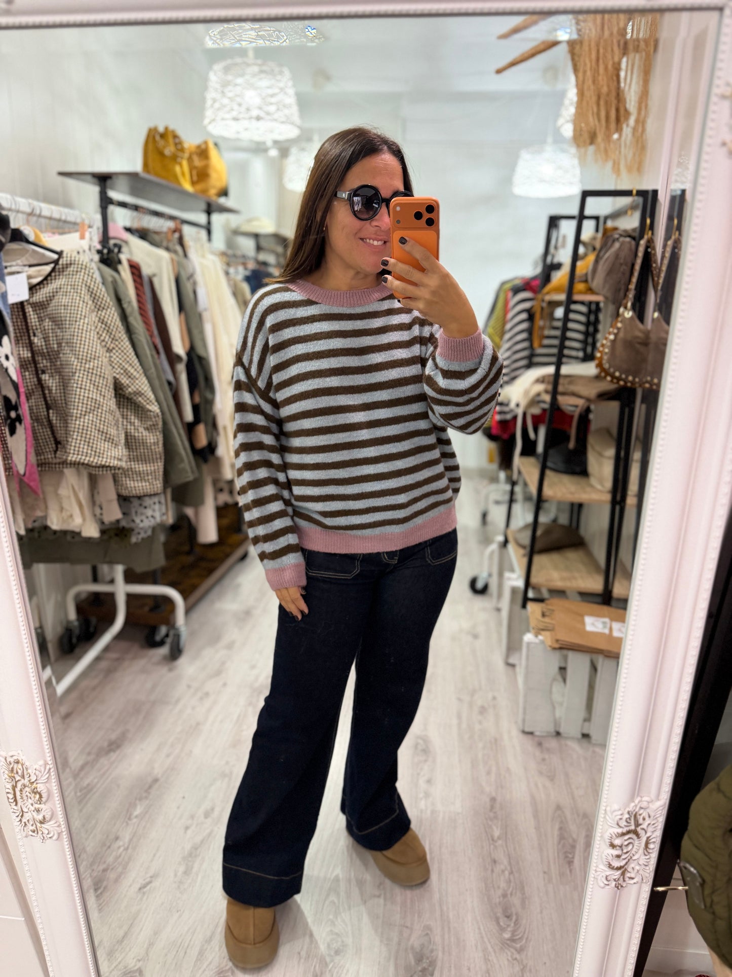 Jersei Candela cielo, chocolate y rosa