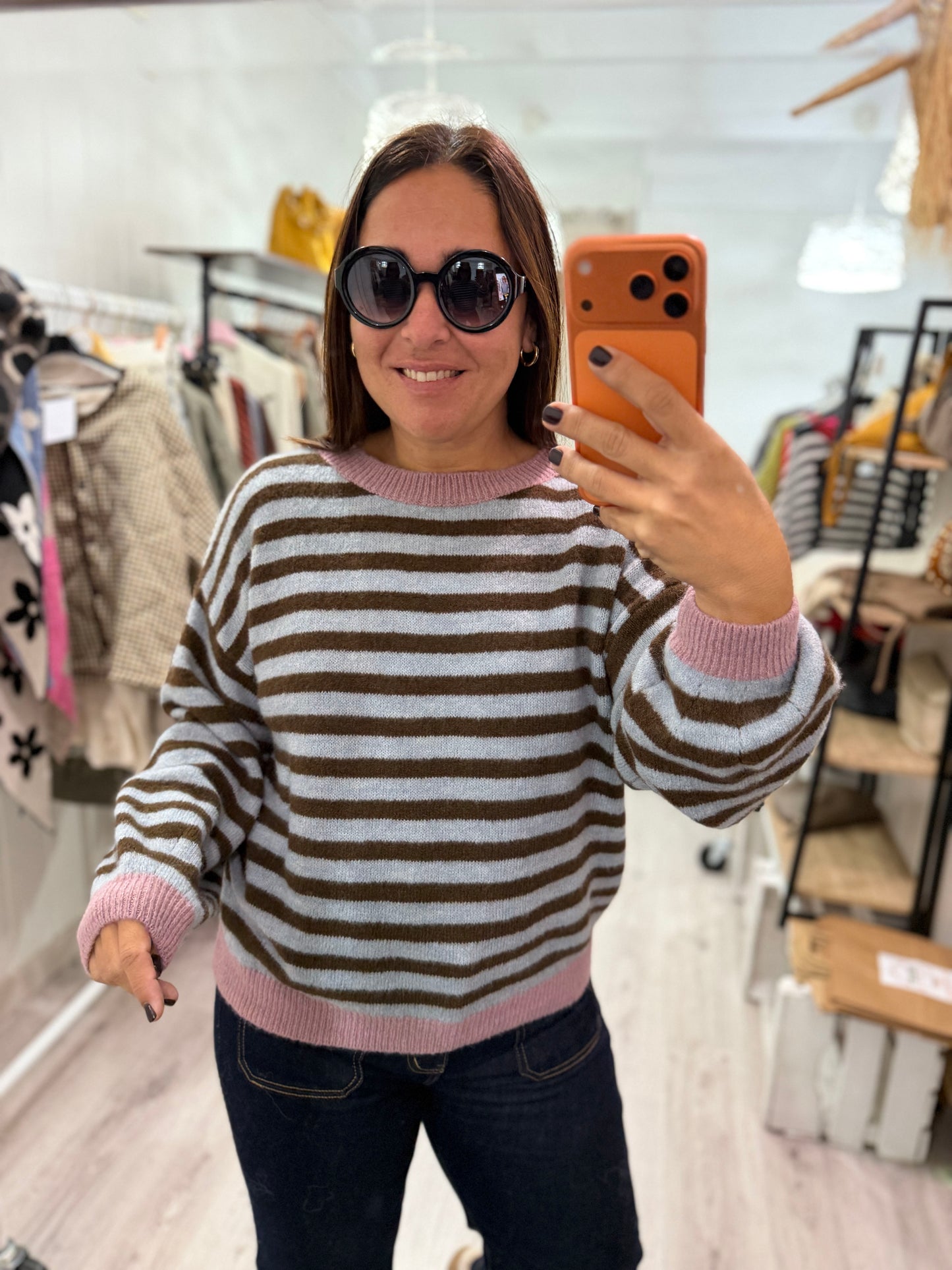 Jersei Candela cielo, chocolate y rosa