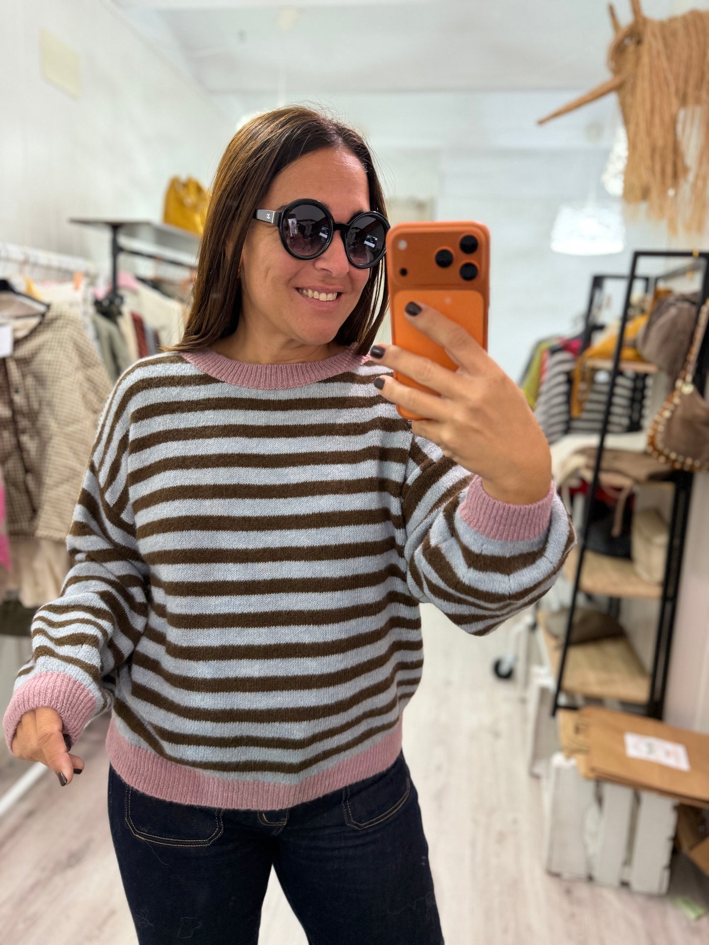 Jersei Candela cielo, chocolate y rosa