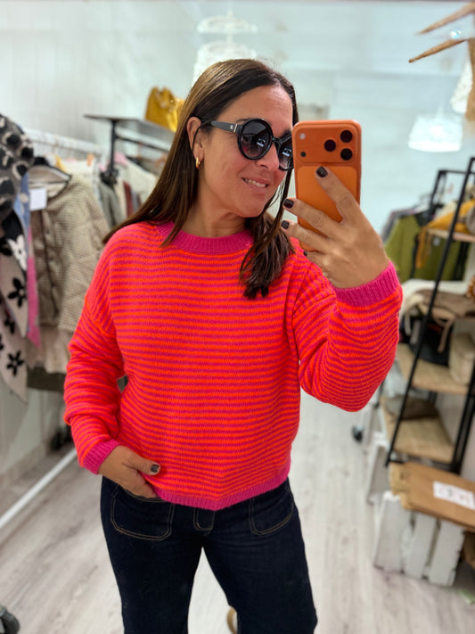 Jersei Milrayas naranja y fucsia