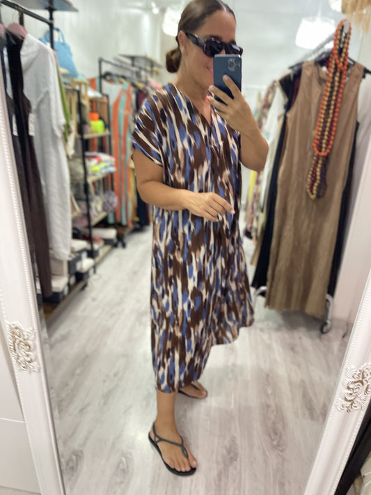 Kaftan Maika azul y chocolate