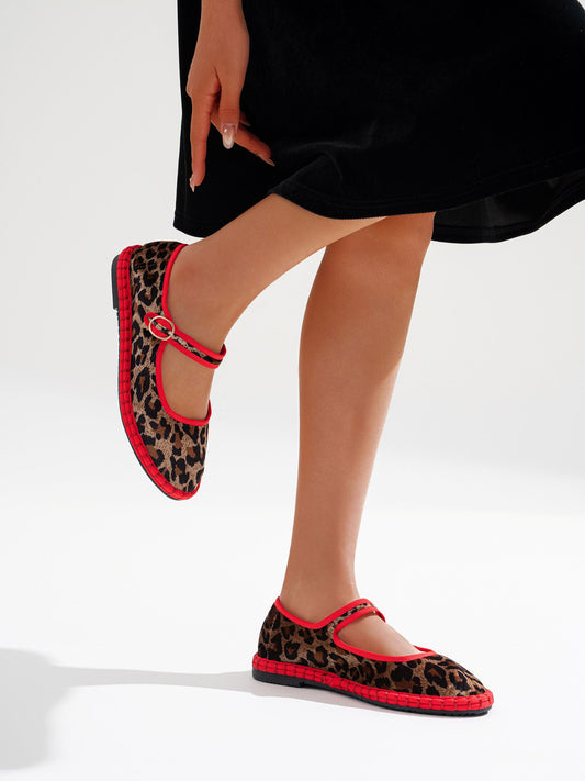 Manoletina Mary Jane animal print y rojo