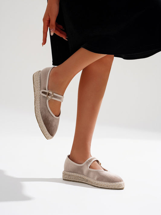 Manoletina Mary Jane suela esparto beige