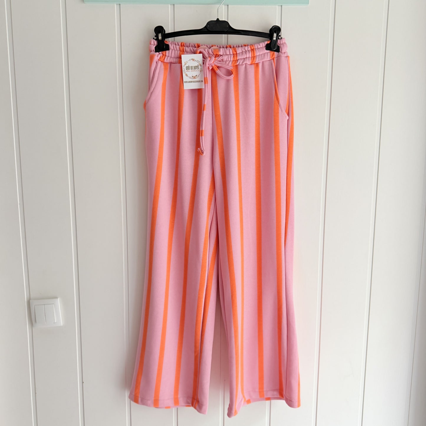 Pantalón Katia rayas contrastes rosa y naranja