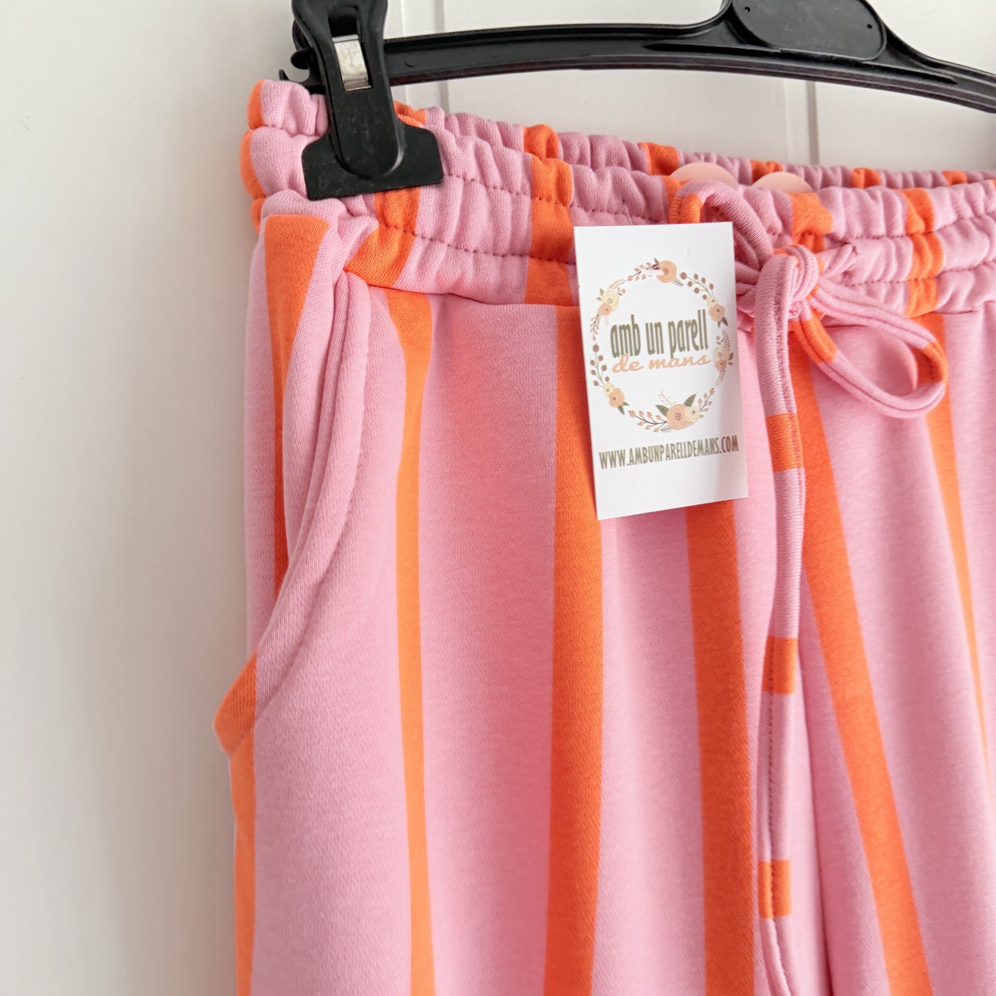 Pantalón Katia rayas contrastes rosa y naranja
