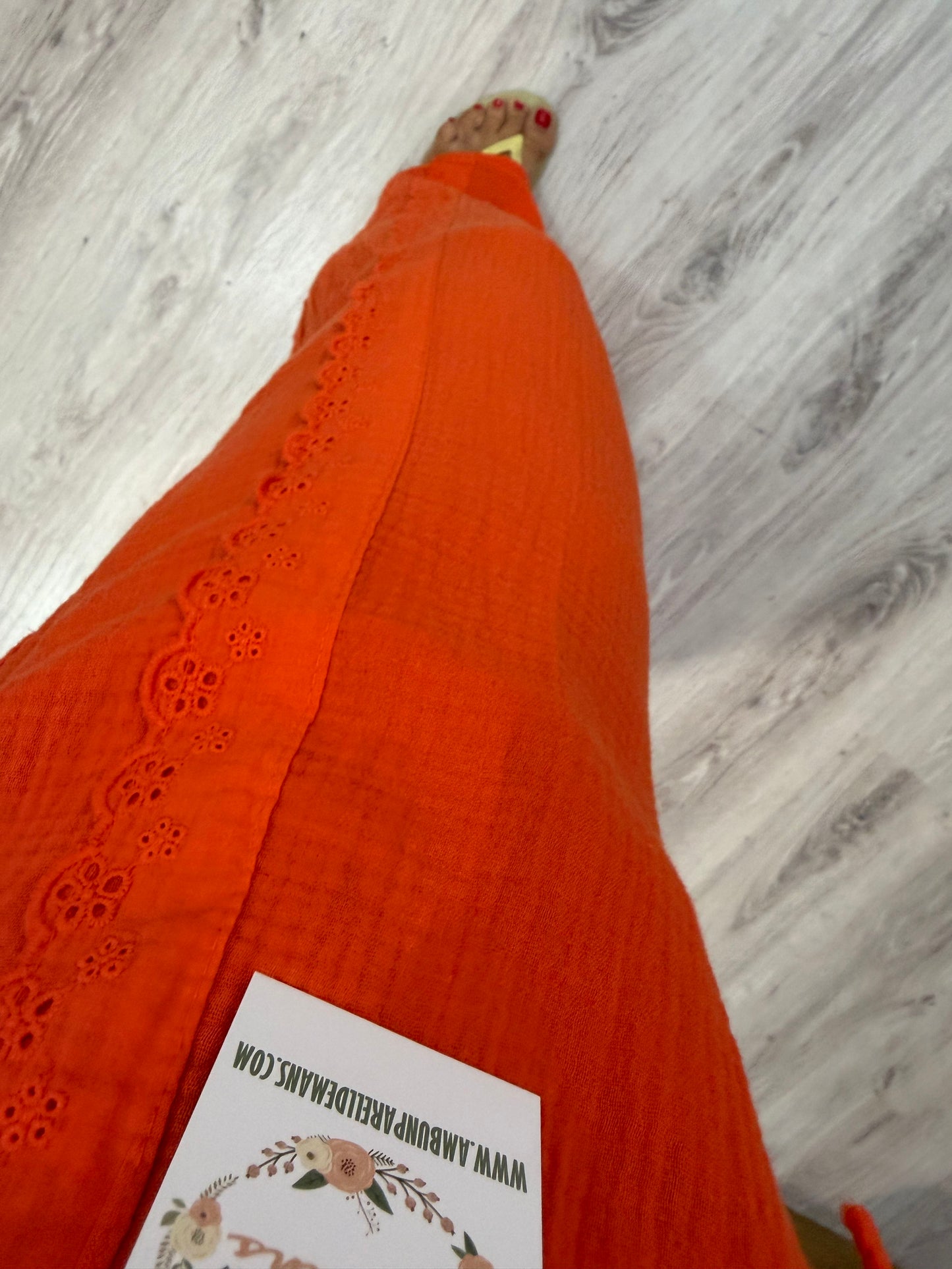 Pantalón Bambula puntillas naranja