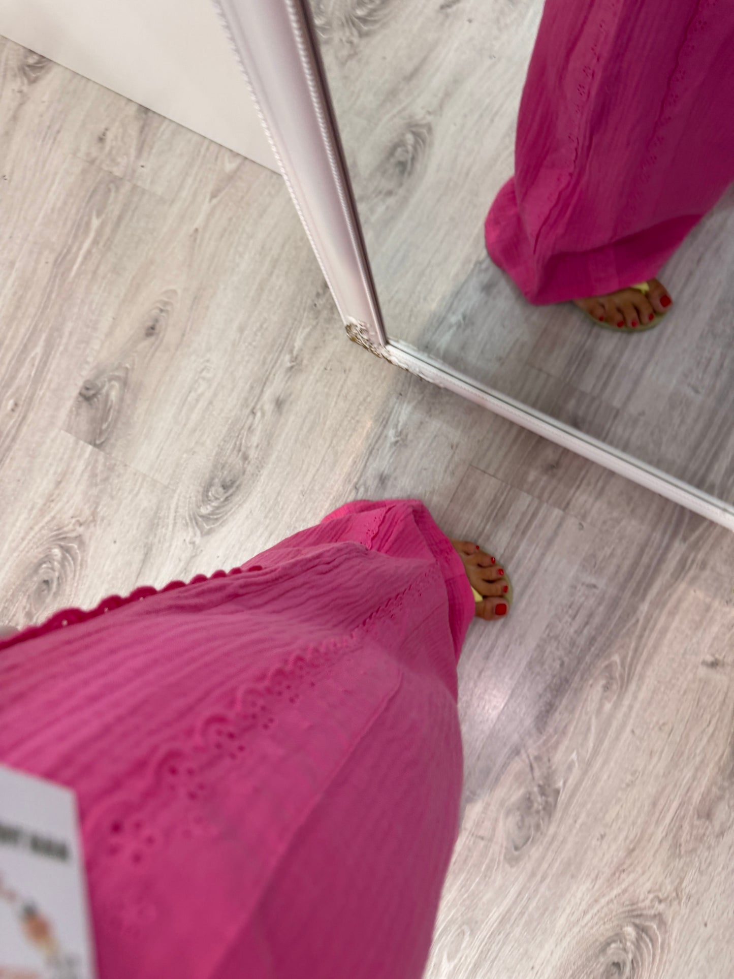 Pantalón Bambula puntillas fucsia