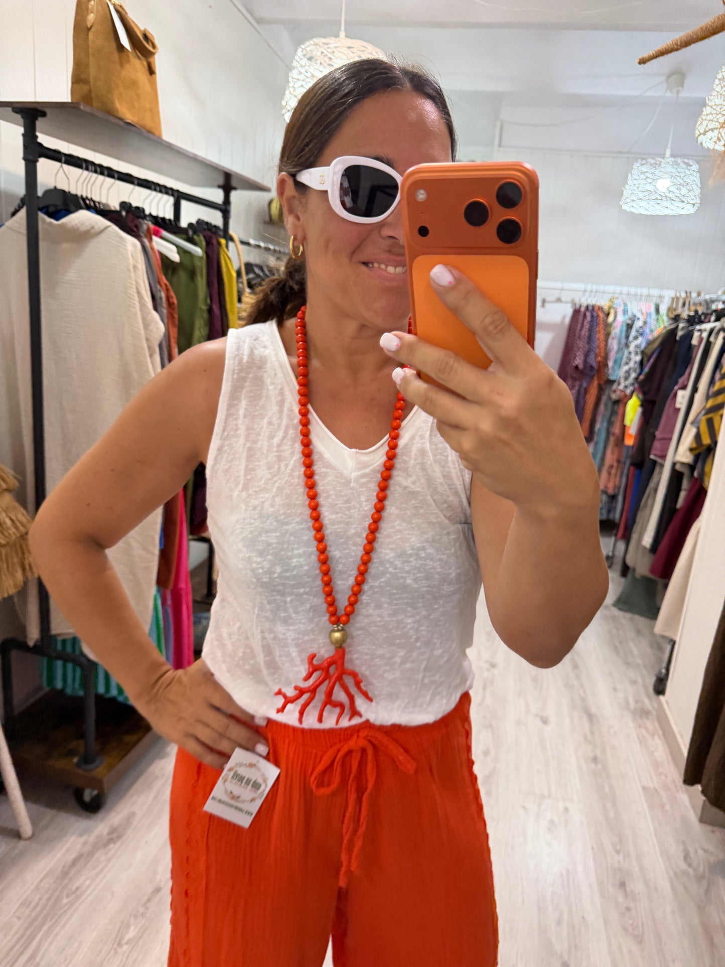 Pantalón Bambula puntillas naranja