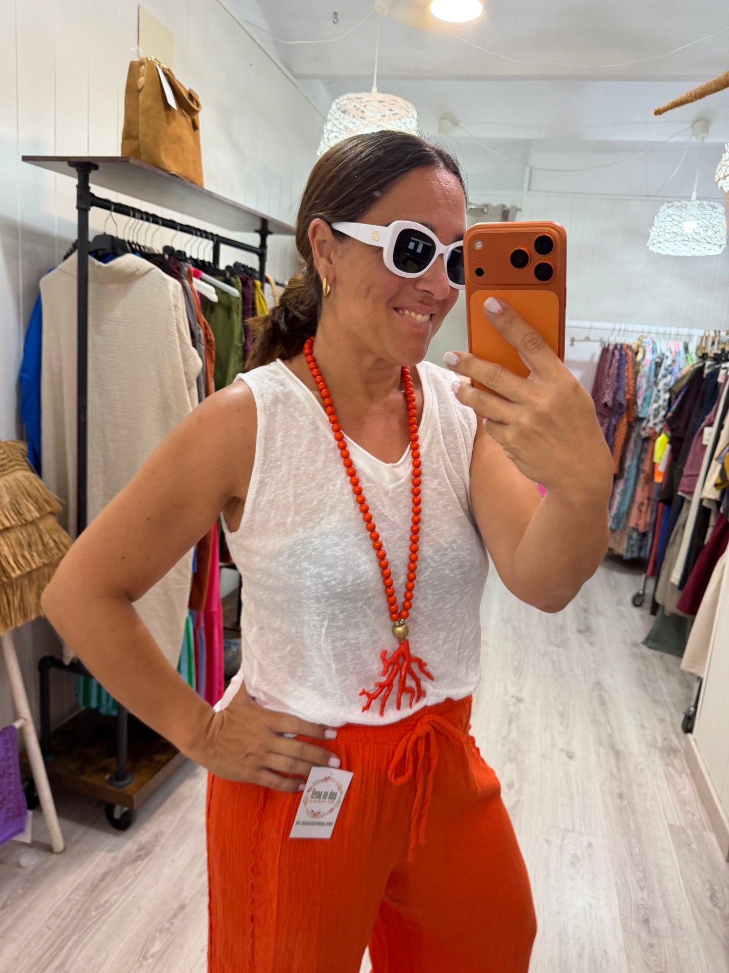 Pantalón Bambula puntillas naranja