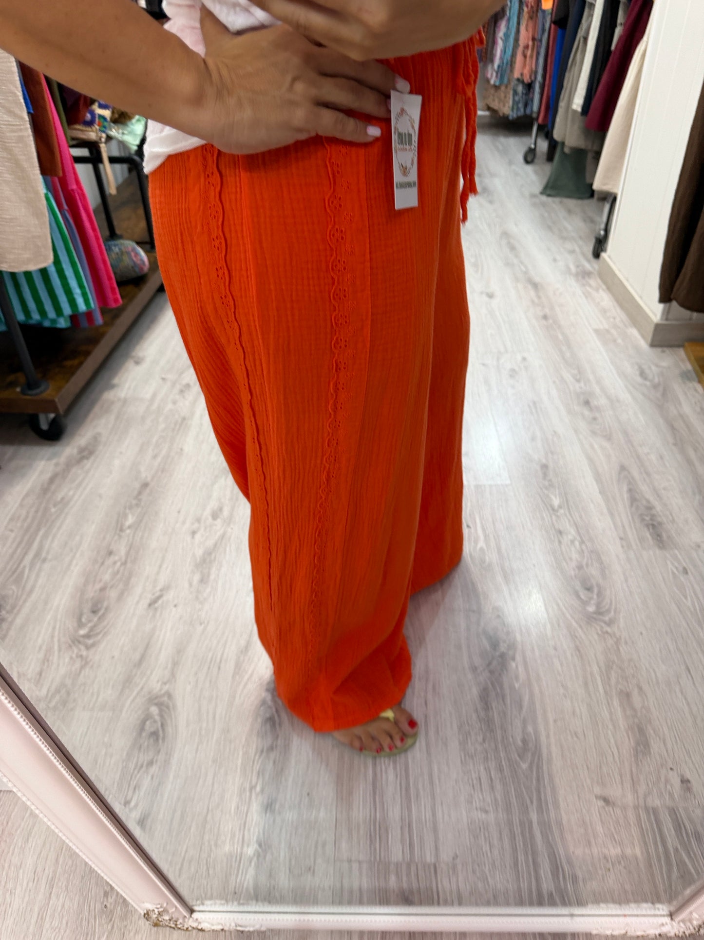 Pantalón Bambula puntillas naranja