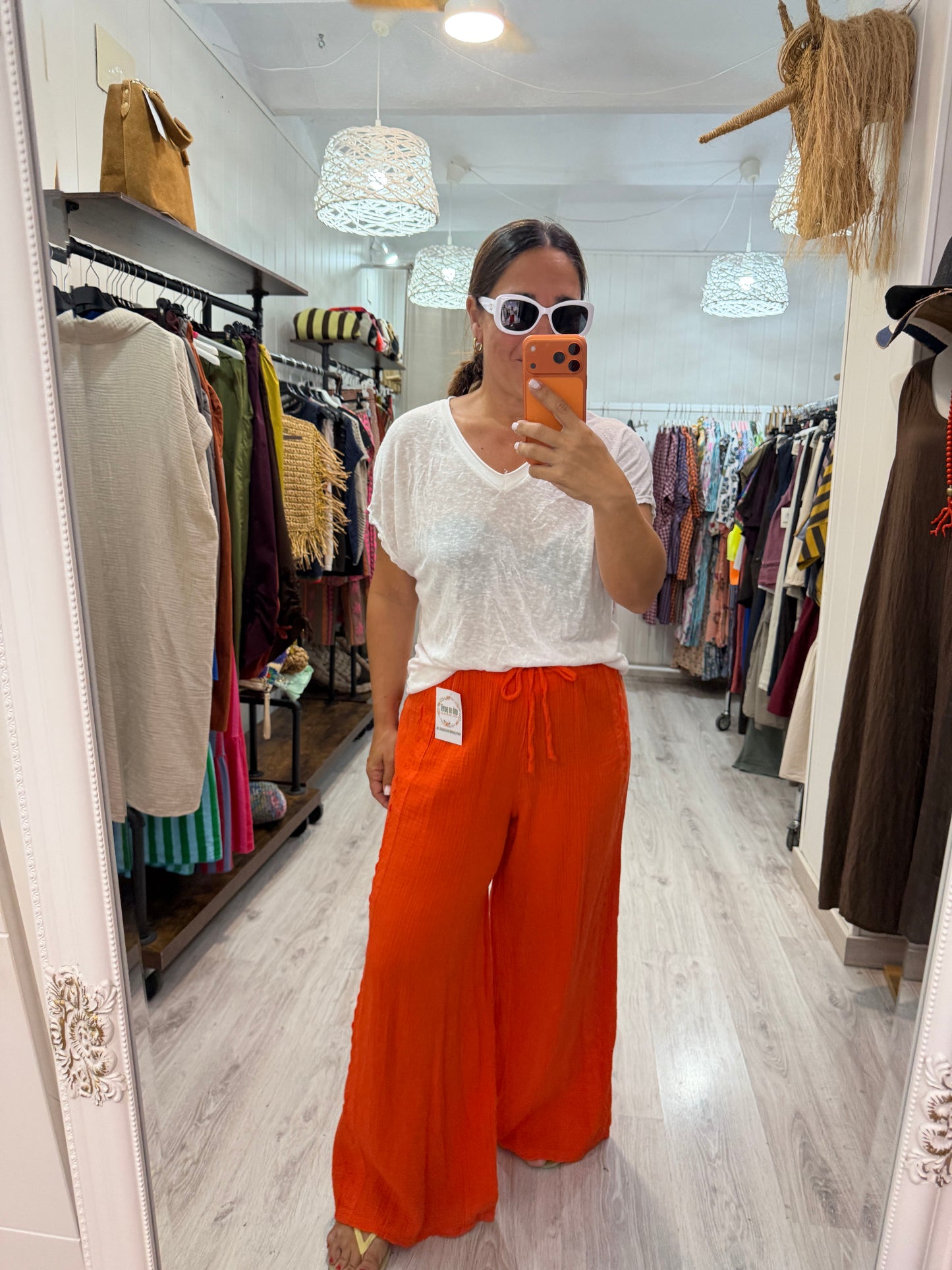 Pantalón Bambula puntillas naranja
