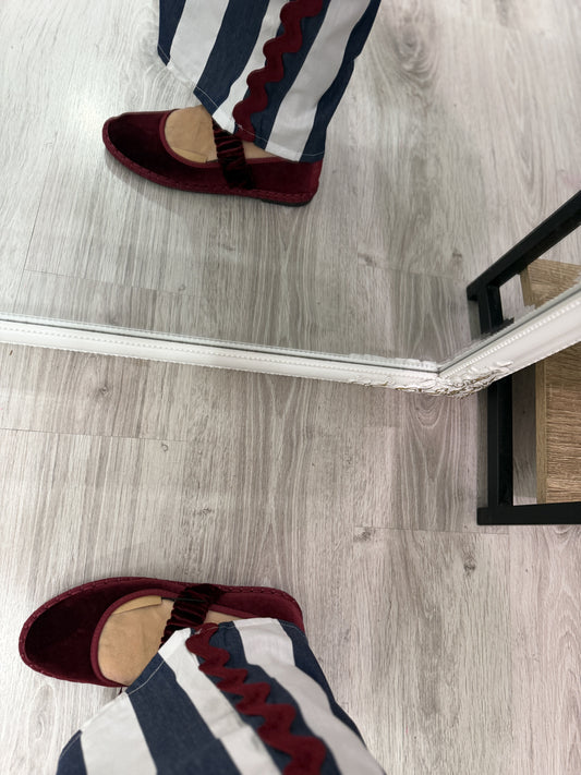 Merceditas fruncido terciopelo burdeos