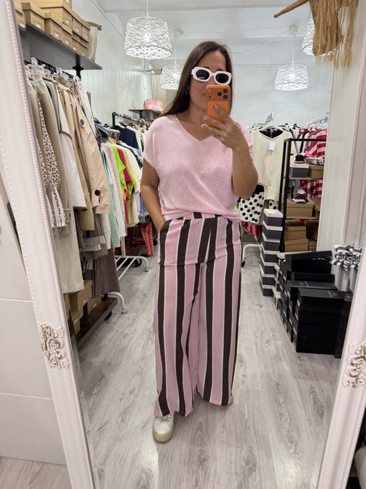 Pantalón Sintra rosa, chocolate y beige