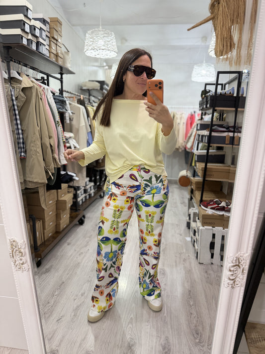 Camiseta Bardot cuello barco amarillo