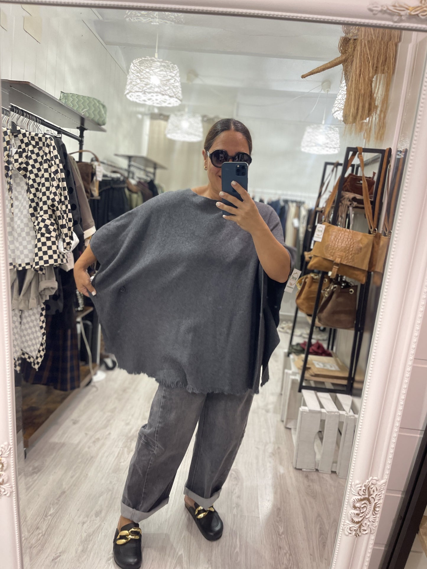 Poncho Fleco gris