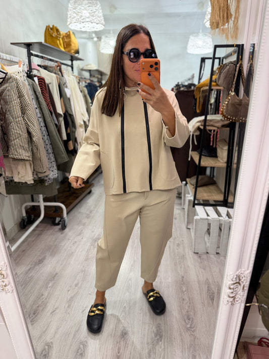 Chaqueta Zapper punto roma beige convertible