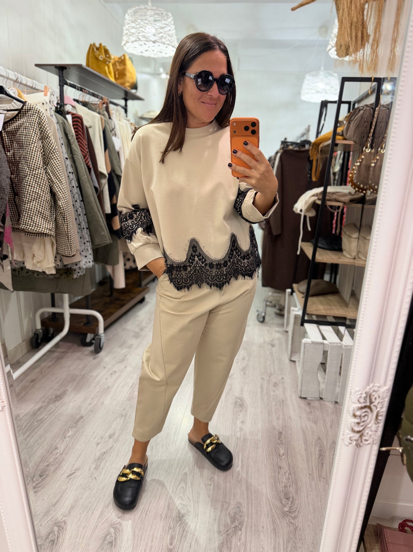 Sudadera Lace punto roma beige