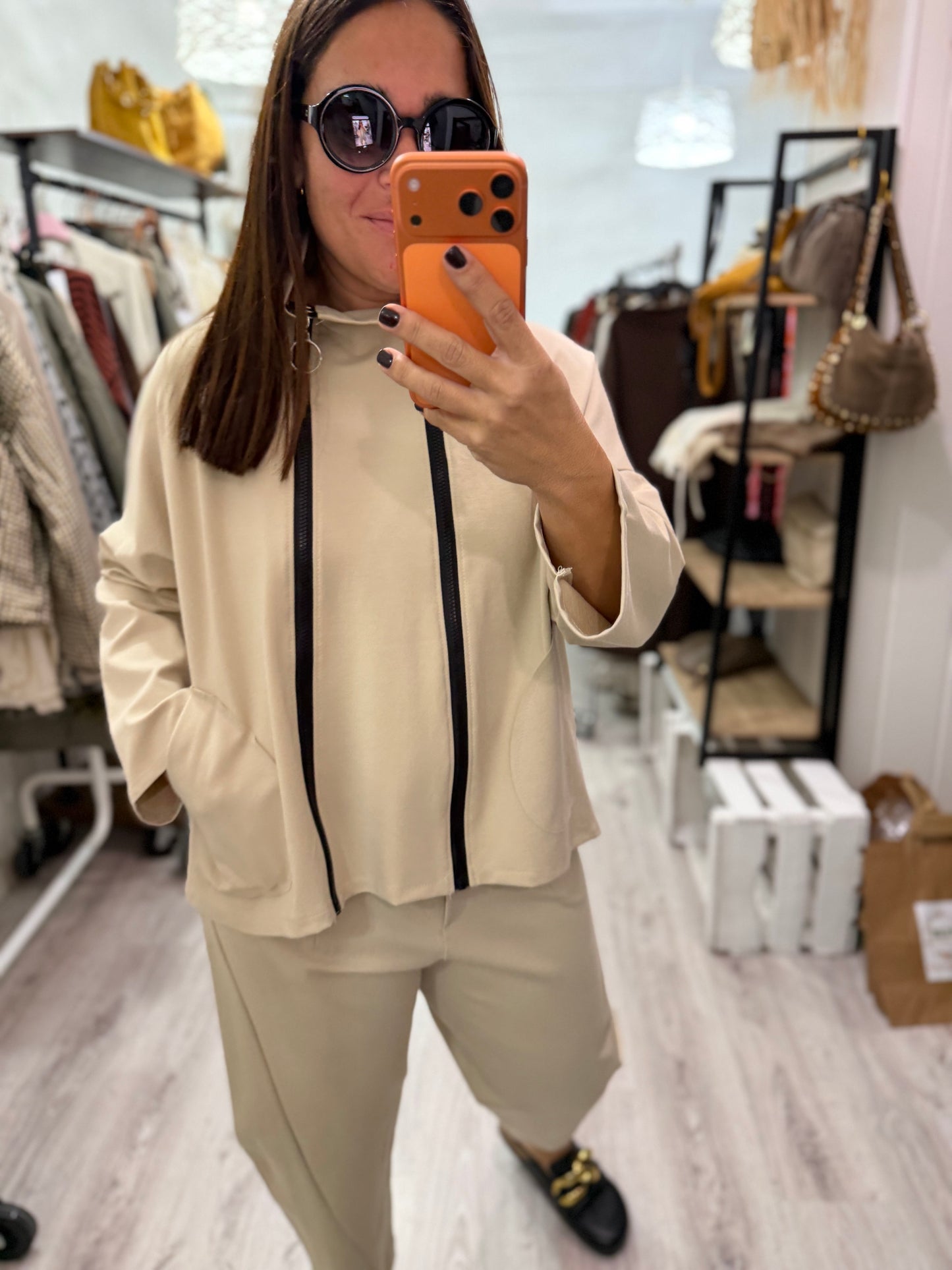 Chaqueta Zapper punto roma beige convertible